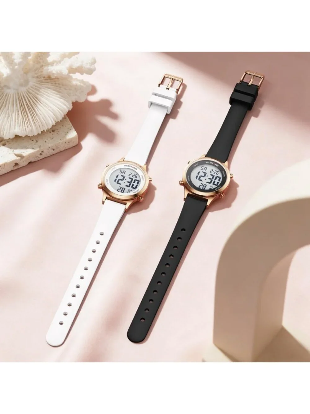 Waterproof Women's Digital Sports Watch - Silicone Strap, Alarm, Stopwatch, Rose